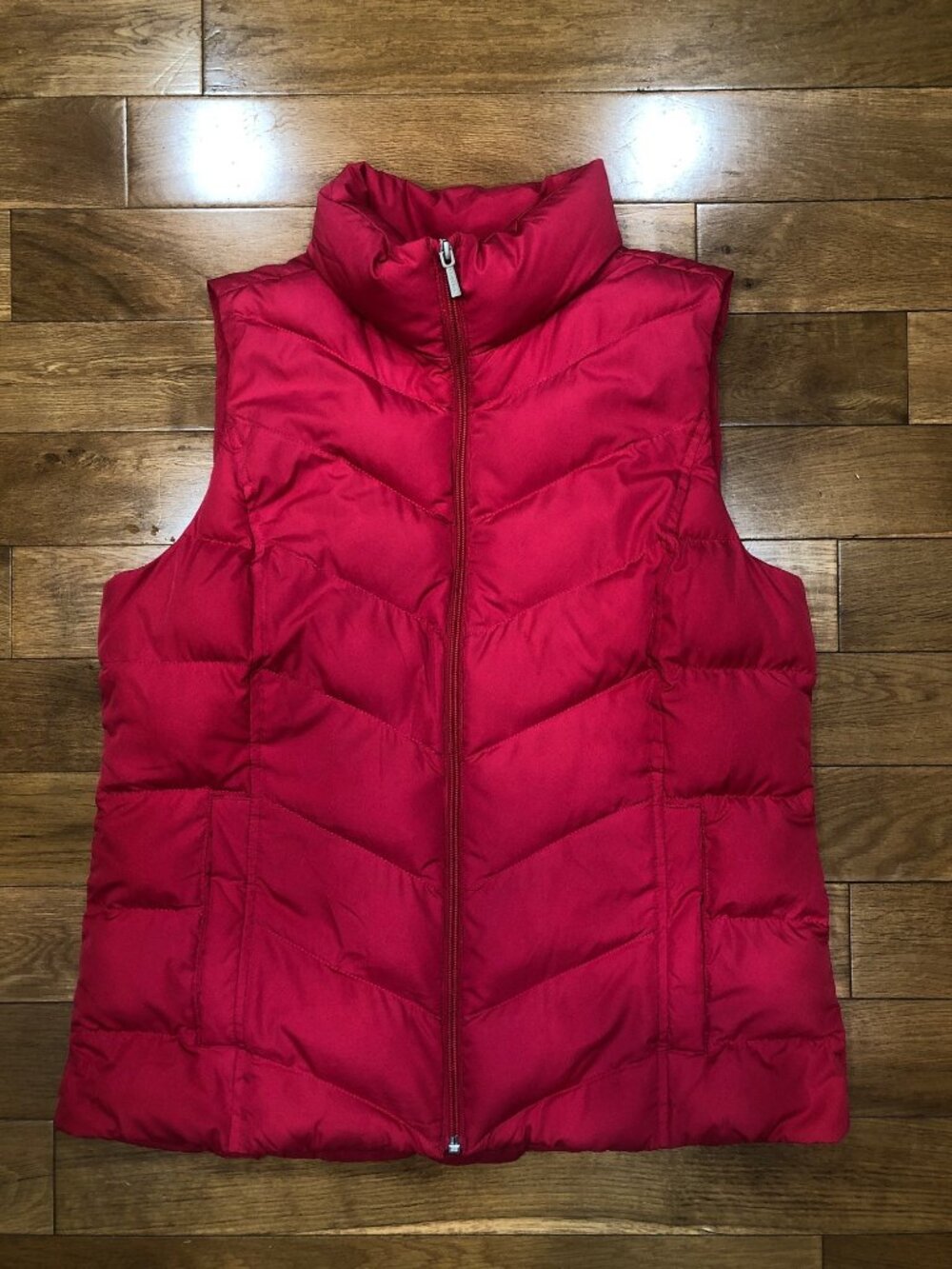 Lands End Puffer Vest Women's M 10-12 Pink Chevron Quilted Down Winter Classic